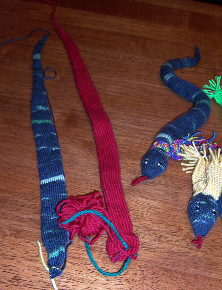 unfinished knitted snakes unfinished knitted snakes